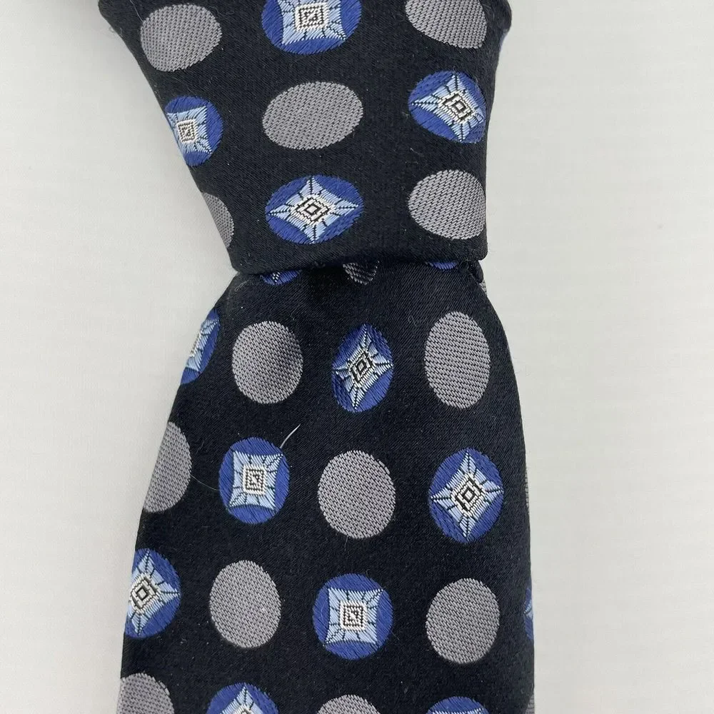 KNOTS‎ FOR HOPE Men's Silk Designer Necktie Black/Blue Geometric 62